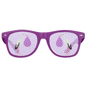 Purple gender neutral Baby Stork Baby Shower Retro Sunglasses