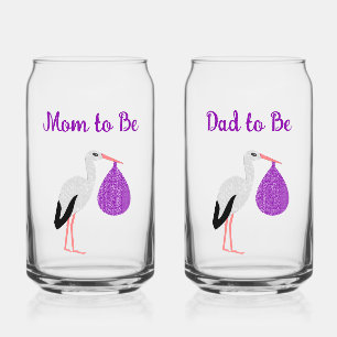 Purple gender neutral Baby Stork Custom Can Glass