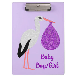 Purple gender neutral Baby Stork Custom Clipboard