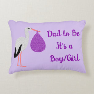 Purple gender neutral Baby Stork Gender Reveal Accent Pillow