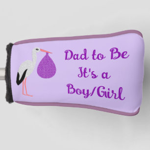 Purple gender neutral Baby Stork Gender Reveal Golf Head Cover