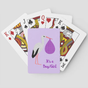 Purple gender neutral Baby Stork Gender Reveal Playing Cards