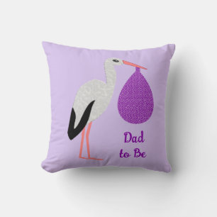 Purple gender neutral Baby Stork Gender Reveal Throw Pillow