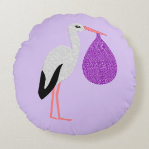 Purple gender neutral Baby Stork Mother to be Round Pillow