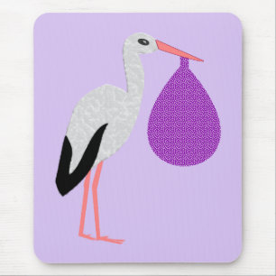 Purple gender neutral Baby Stork Mouse Pad
