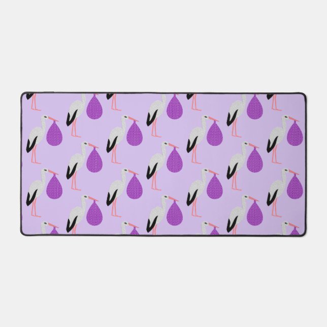 Purple gender neutral Baby Stork Patterned Desk Mat (Front)