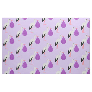 Purple gender neutral Baby Stork Patterned Fabric