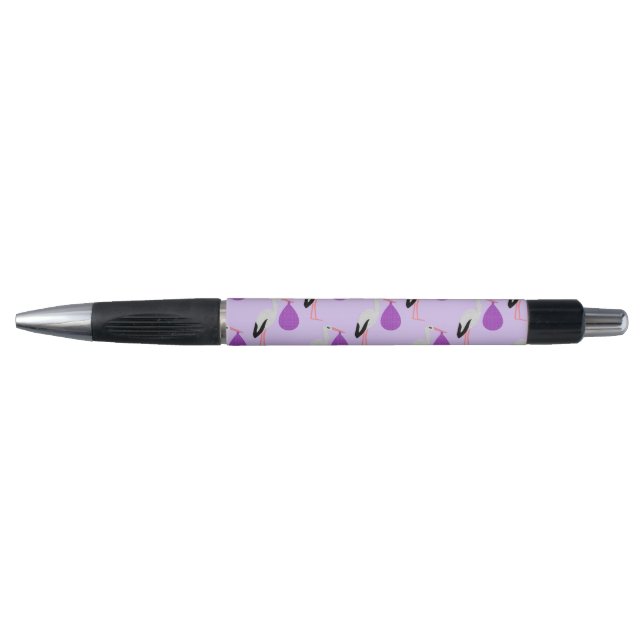Purple gender neutral Baby Stork Patterned Pen (Front)