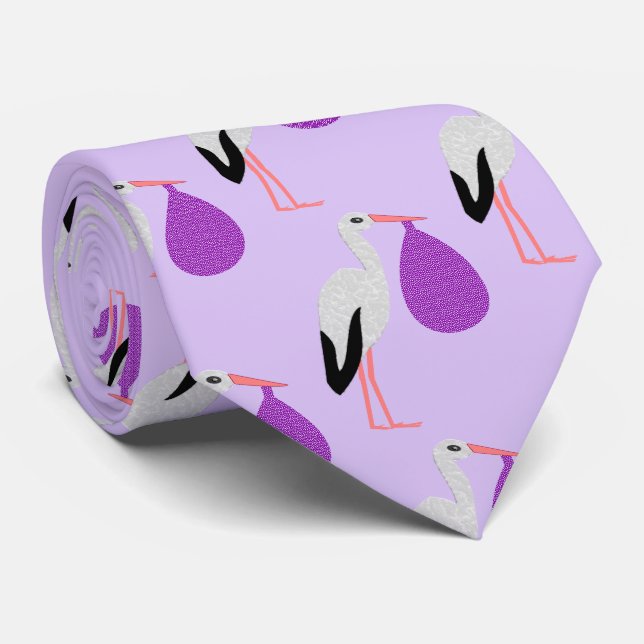 Purple gender neutral Baby Stork Patterned Tie (Rolled)
