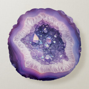 Purple Geode Rock Mineral Agate Crystal Modern Round Pillow