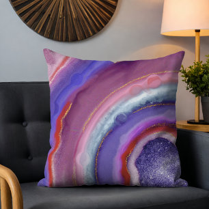 Purple Geode Stone Agate Slice Throw Pillow