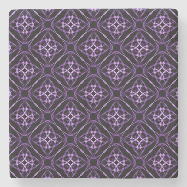 Purple Geometric Diamond Pattern Stone Coaster (Front)