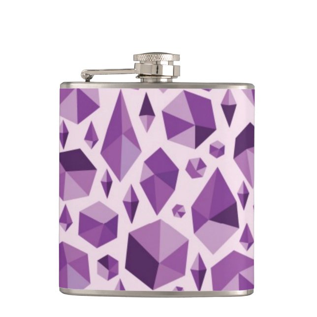 Purple geometric jewel shapes hip flask (Front)