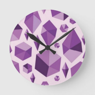 Purple geometric jewel shapes round clock