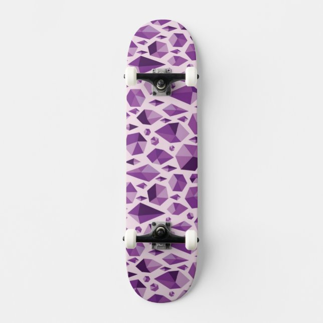 Purple geometric jewel shapes skateboard (Front)