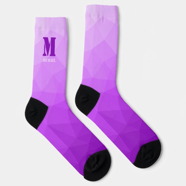 Purple geometric mesh pattern Monogram Socks (Right)
