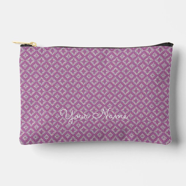 Purple Geometric Personalized Name Accessory Pouch (Front)