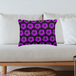 Purple Geranium Black Floral Pattern Accent Pillow