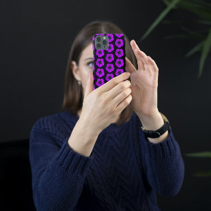 Purple Geranium Floral Pattern on Black iPhone 16 Case