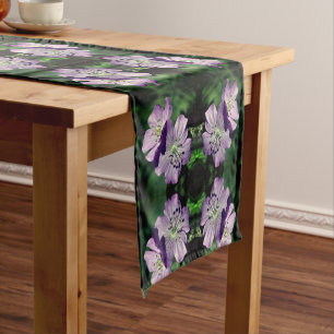 Purple Geranium Flower Pair Abstract Short Table Runner