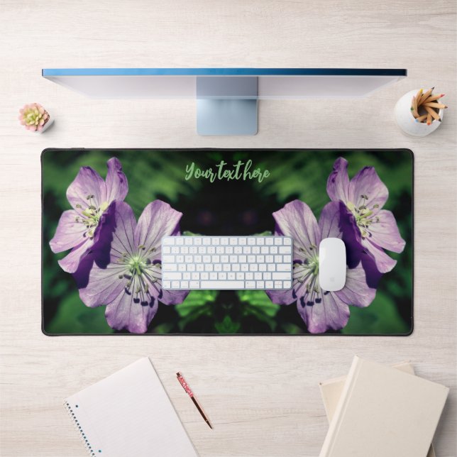 Purple Geranium Flower Pair Personalized Desk Mat (Office 1)