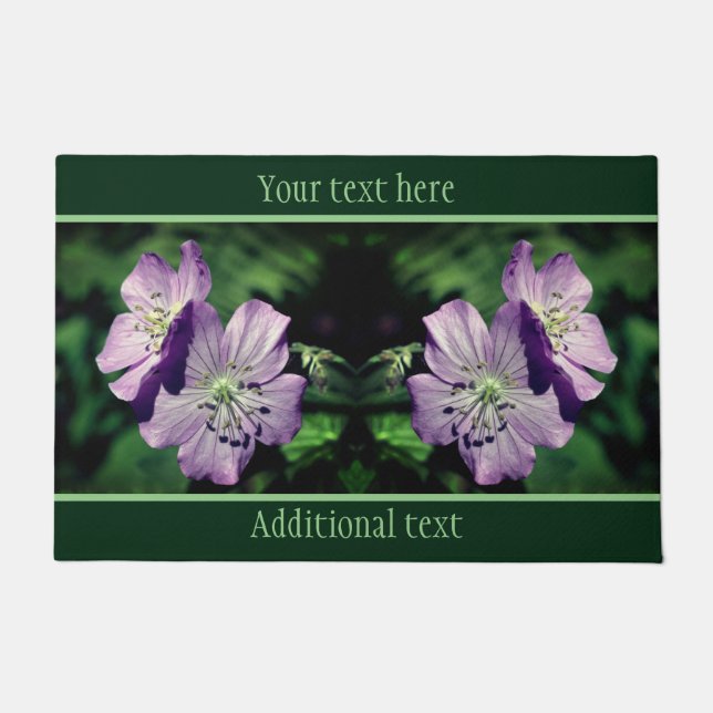 Purple Geranium Flower Pair Personalized Doormat (Front)