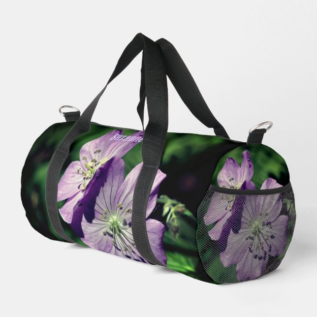 Purple Geranium Flower Personalized  Duffle Bag (Right Corner)