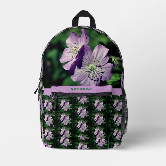 Purple Geranium Flower Personalized  Printed Backpack (Front)