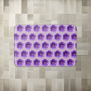 Purple Geranium Flower Seamless Pattern on Bath Mat