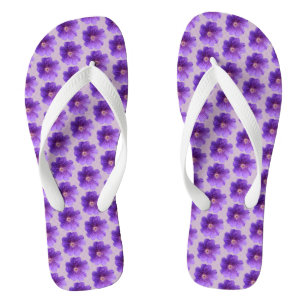 Purple Geranium Flower Seamless Pattern on Flip Flops