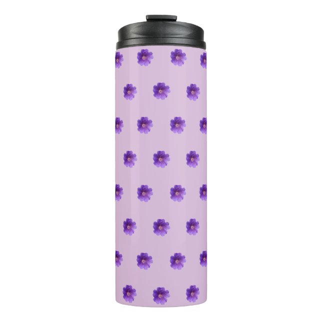 Purple Geranium Flower Seamless Pattern on Thermal Tumbler (Front)