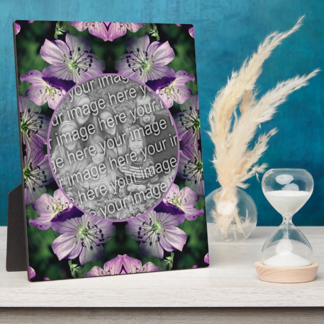 Purple Geranium Flowers Add Your Photo Plaque (Side)