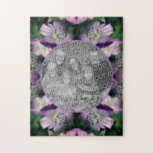 Purple Geranium Flowers Frame Add Your Photo Jigsaw Puzzle