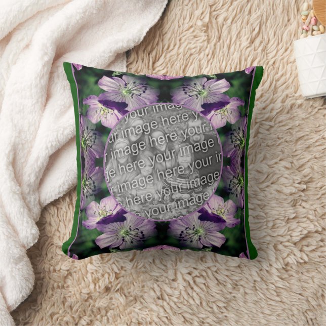 Purple Geranium Flowers Frame Add Your Photo Throw Pillow (Blanket)