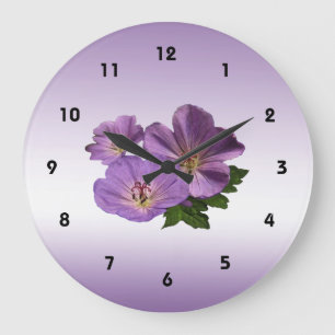 Purple Geranium Flowers Large Clock