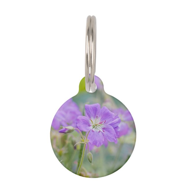 Purple Geranium Wildflower Botanical Photo Pet Tag (Front)