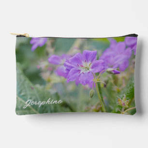 Purple Geranium Wildflower Photo With Custom Name Accessory Pouch