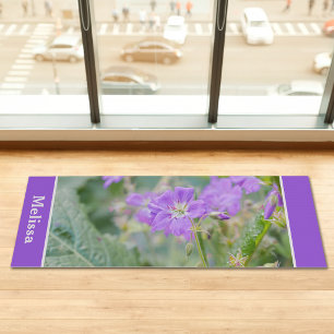Purple Geranium Wildflower Photo With Custom Name Yoga Mat
