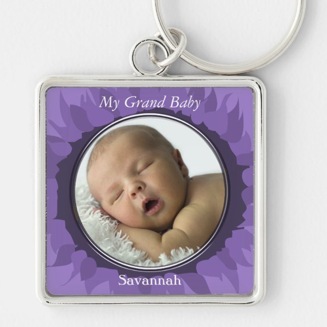 Purple Gerber Daisy Baby Photo Key Chain (Front)