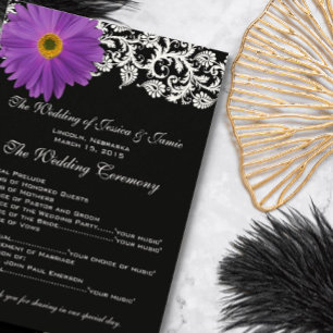 Purple Gerber Daisy Floral Wedding Program