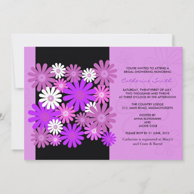 Purple Gerber Daisy Invitation à la douche nuptial (Devant)