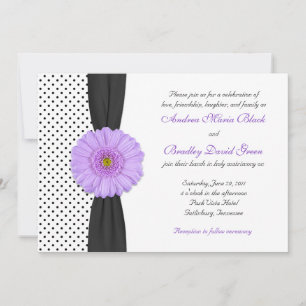 Purple Gerber Daisy Polka Dot Wedding Invitation