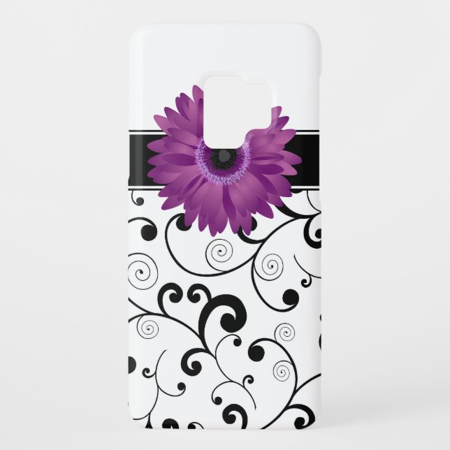Purple Gerbera Daisy Black & White Scroll Case-Mate Samsung Galaxy Case (Back)