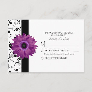 Purple Gerbera Daisy with Black Scroll Design RSVP