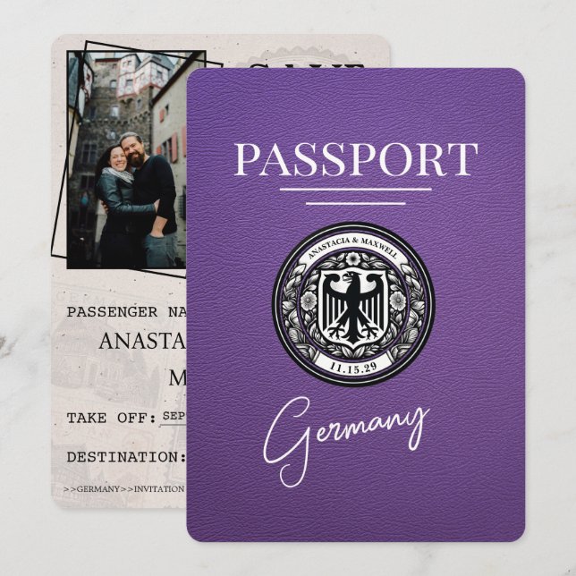 Purple Germany Passport Save The Date (Front/Back)