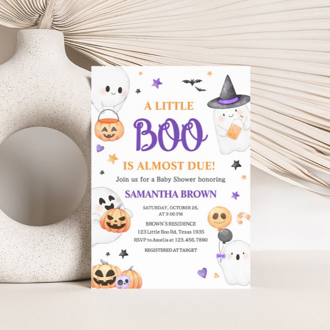 Purple Ghost Halloween Little Boo Baby Shower Invitation (A Little Boo Baby Shower Invitation
)