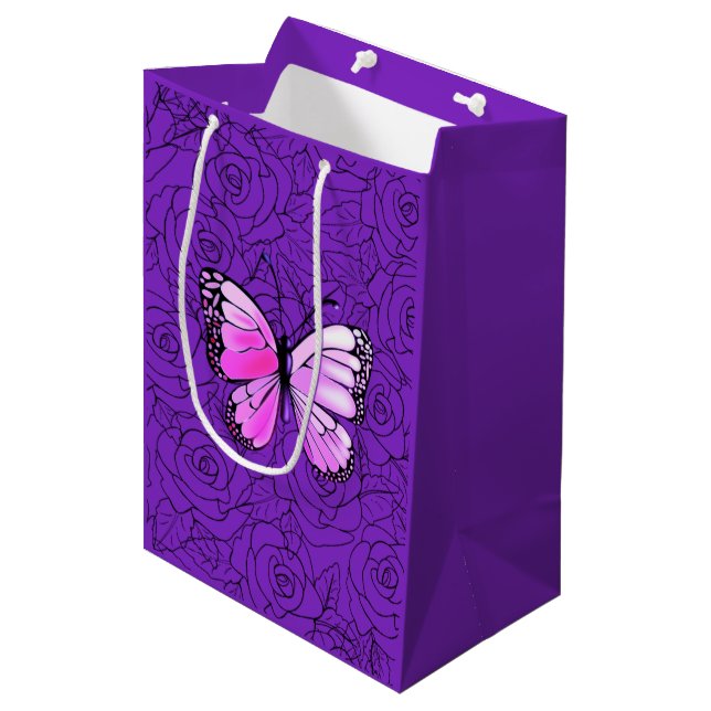 Purple Gift Bag with Butterfly - Choose Colours (Front Angled)