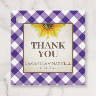 Purple Gingham and Sunflower Thank You Favour Tags