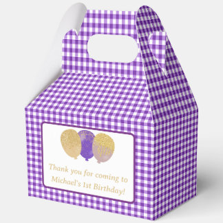 Purple Gingham Balloons Custom Photo Birthday Favor Box