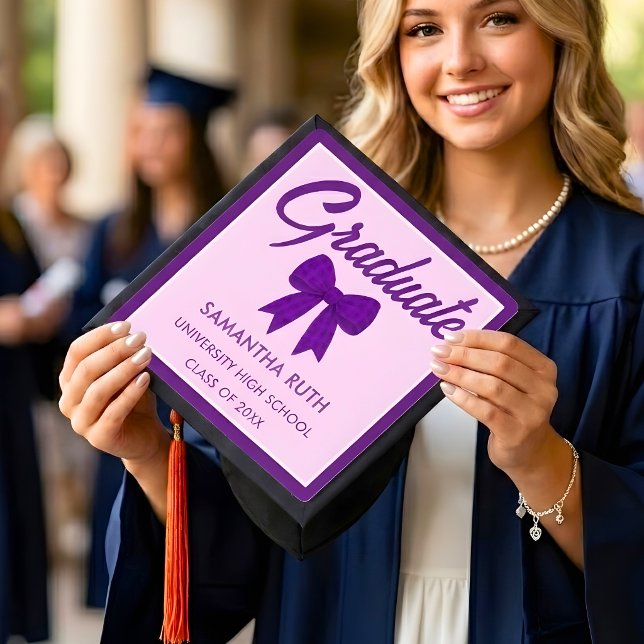 Purple Gingham Bow Graduation Cap Topper (Creator Uploaded)